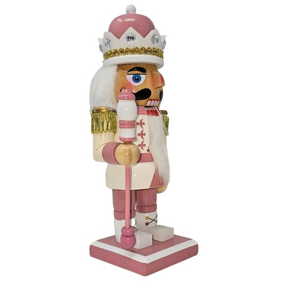 White and Pink King Soldier 9" Wood Christmas Nutcracker - Personalized - Picture 2 of 4
